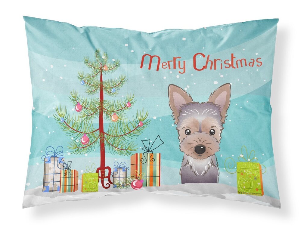 7184 BB1604PILLOWCASE Christmas Tree and Yorkie Puppy Fabric Standard